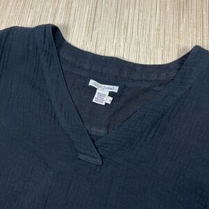 Carbon 2 Cobalt Black Gauze V Neck Short Sleeve Tunic Dress Midi Size M